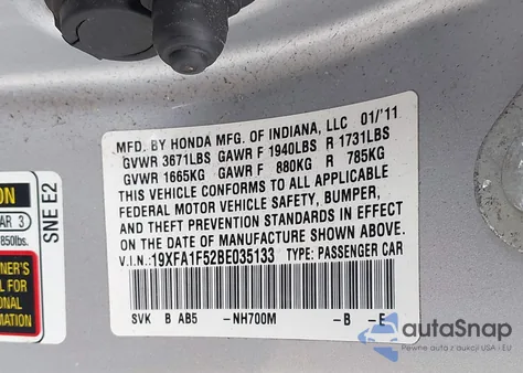 2011 Honda Civic Lx from USA, damaged, VIN 19XFA1F52BE035133